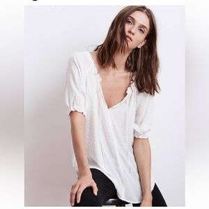 Velvet Blouse with low v neck tie keyhole